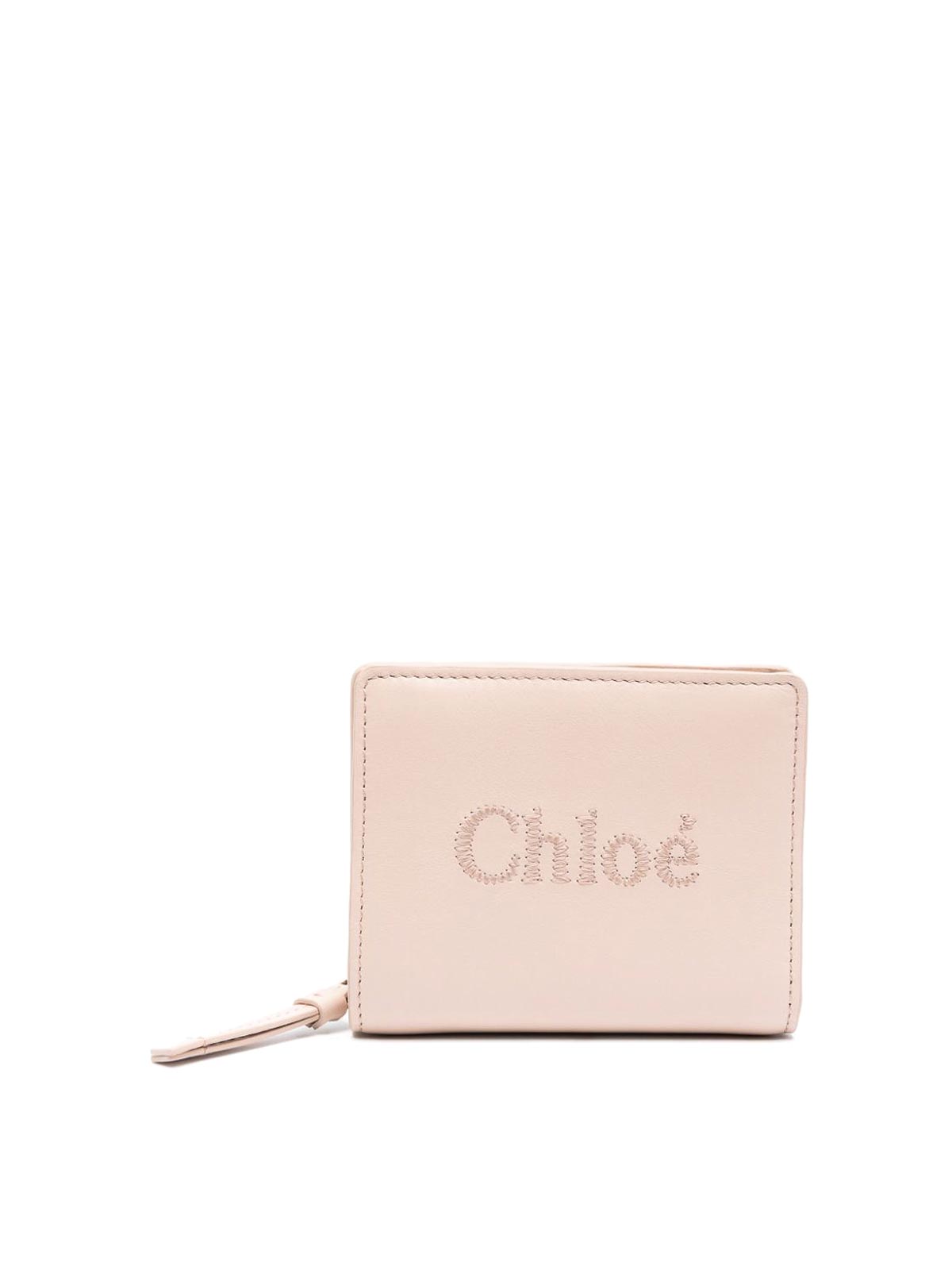 Chloé Embroidered Leather Wallet In Nude