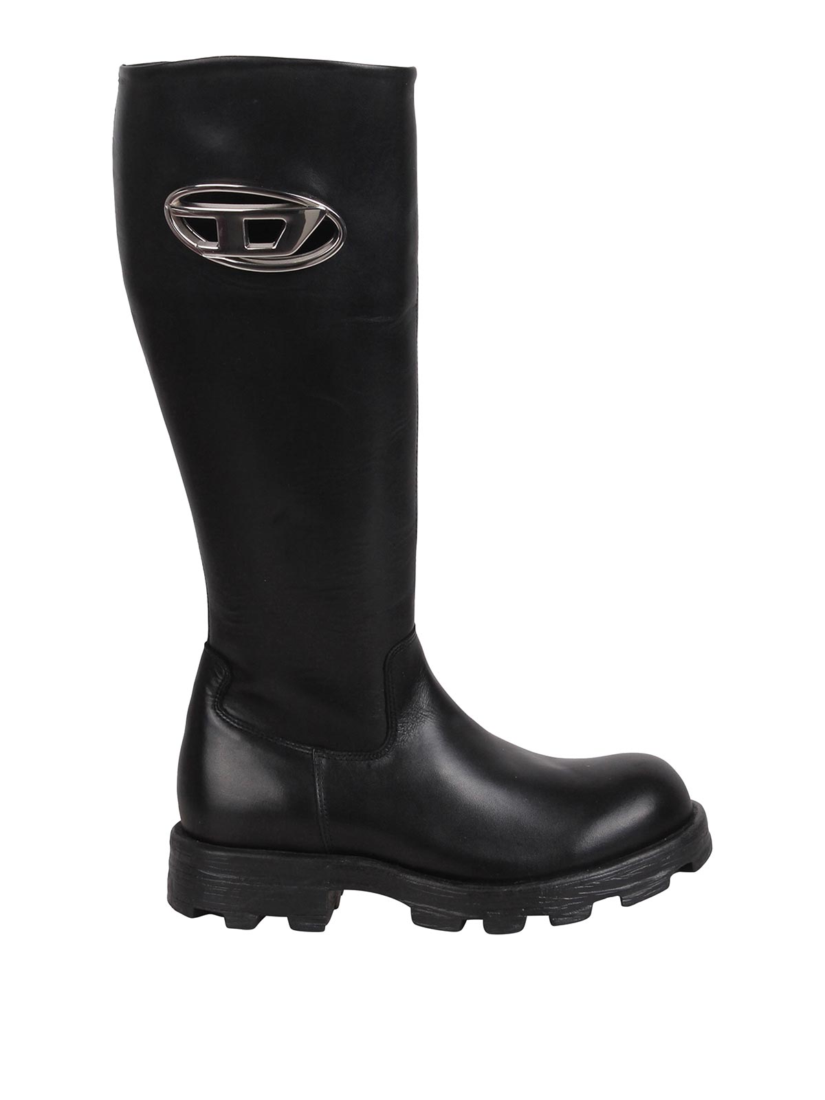 Diesel D-hammer Leather Knee High Boots In Black