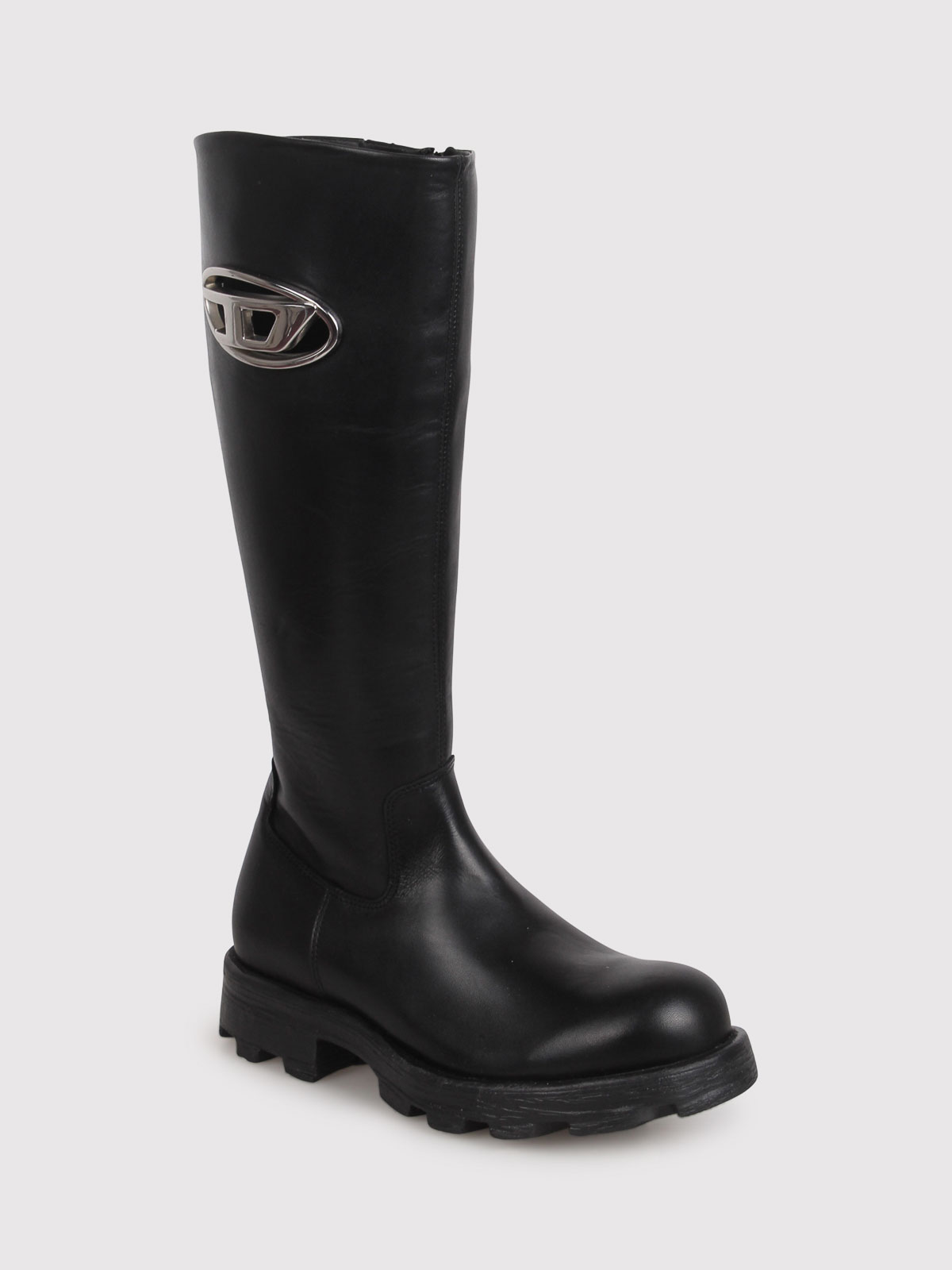 Diesel D-hammer-leather Knee-high Boots In Black