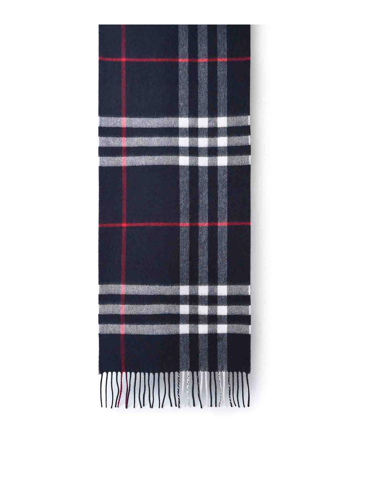 Burberry Check-print Cashmere Reversible Scarf In Dark Blue