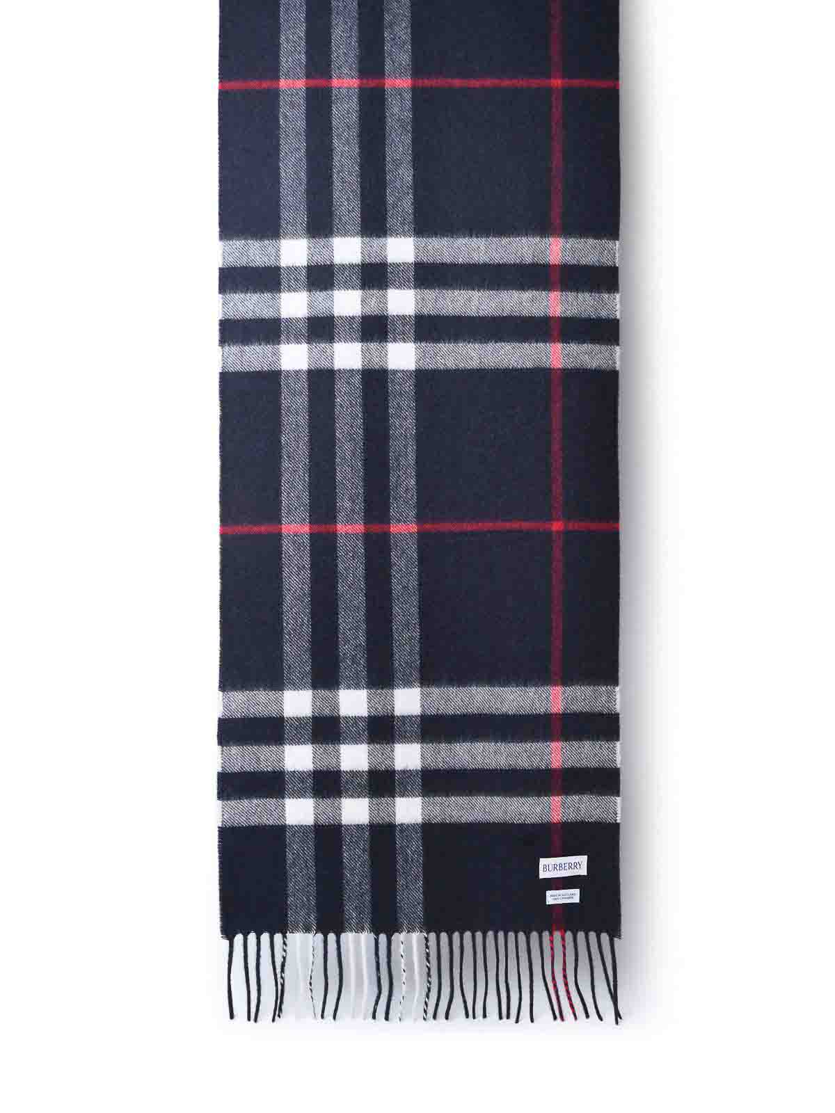 Burberry Check-print Cashmere Reversible Scarf In Dark Blue