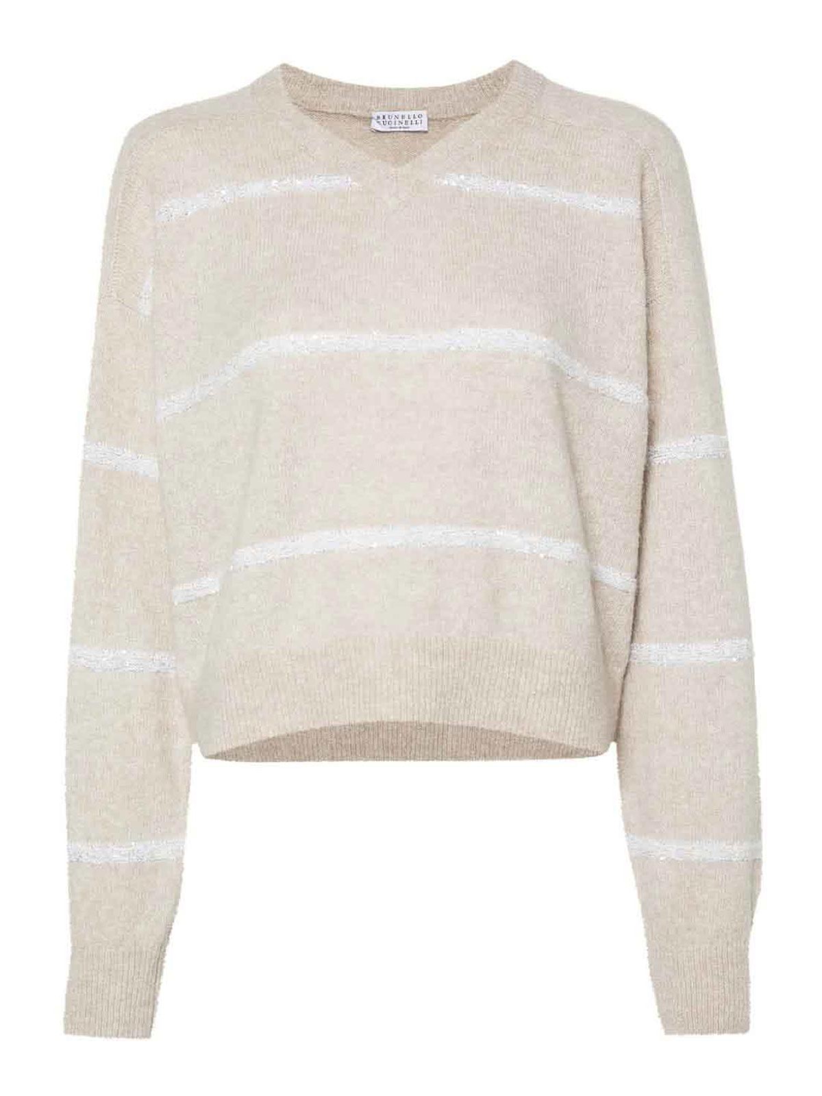 Brunello Cucinelli Striped Sequin-embellished Jumper In Black