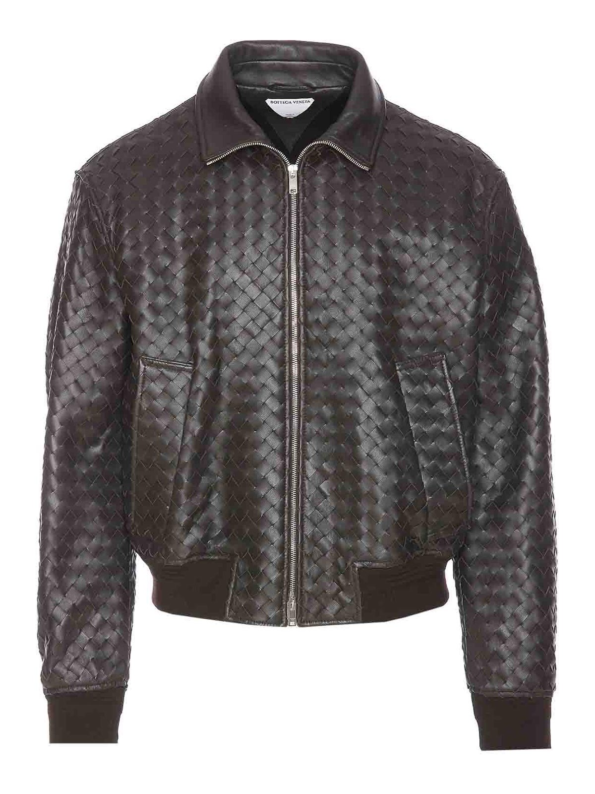 Bottega Veneta Intrecciato Leather Zip Jacket|811525V2JG02113