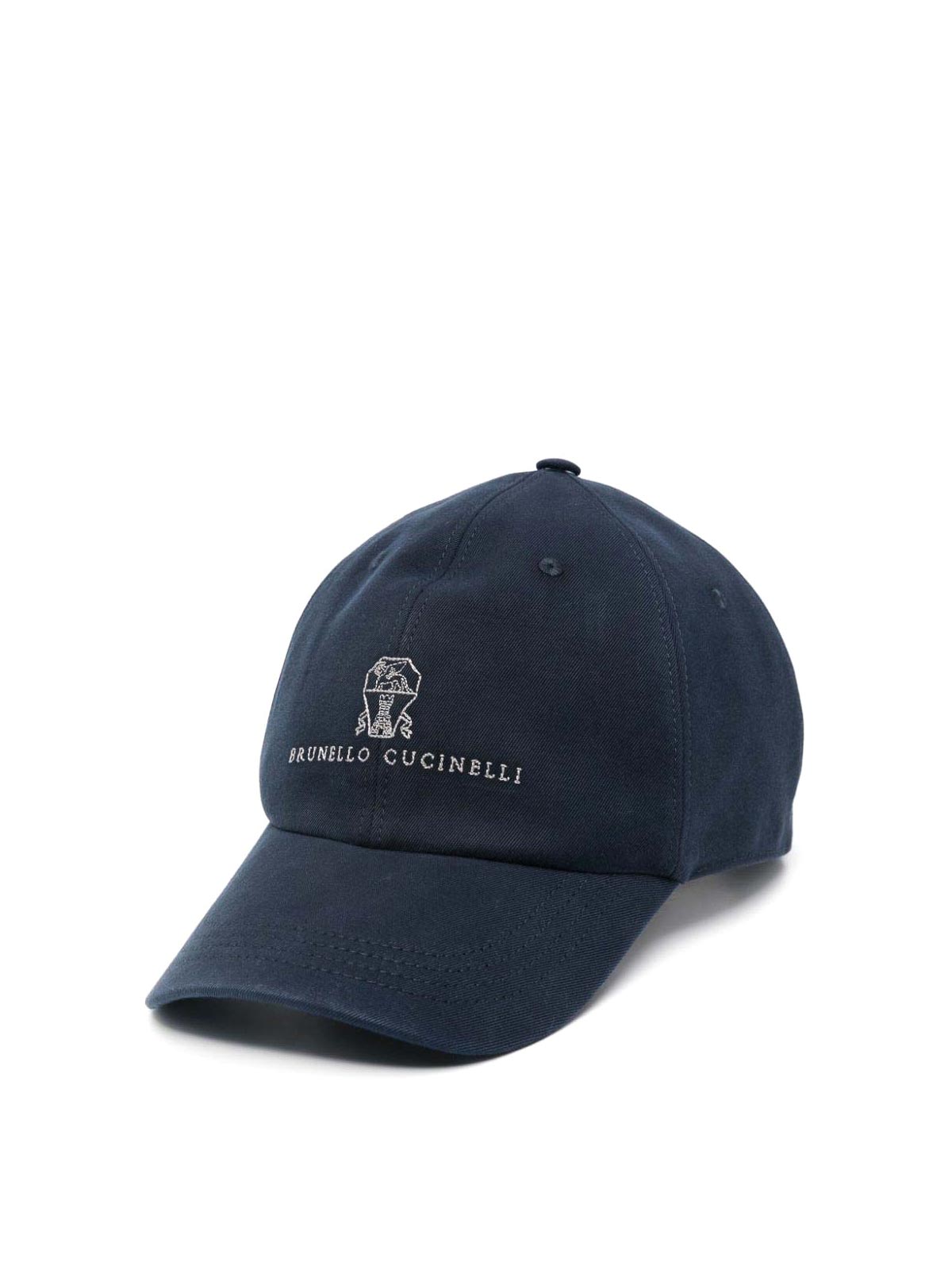 Brunello Cucinelli Baseball Cap In Garment-dyed Twisted Cotton Gabardine With Embroidered Logo In Blue