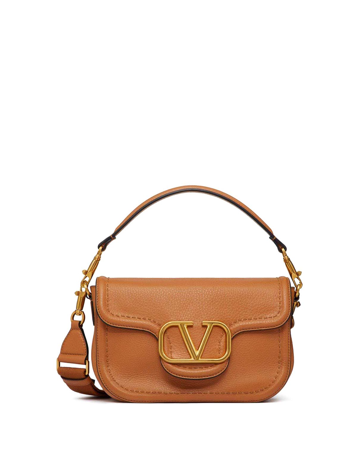 Valentino Alltime Leather Shoulder Bag In Camel