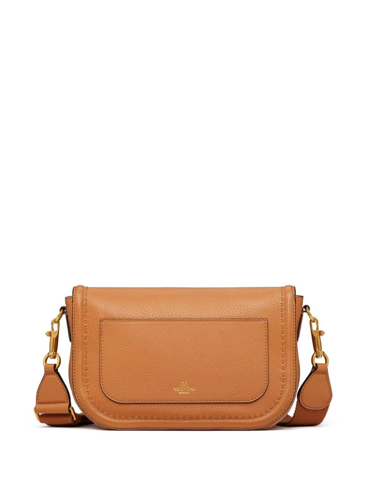 Valentino Alltime Leather Shoulder Bag In Camel