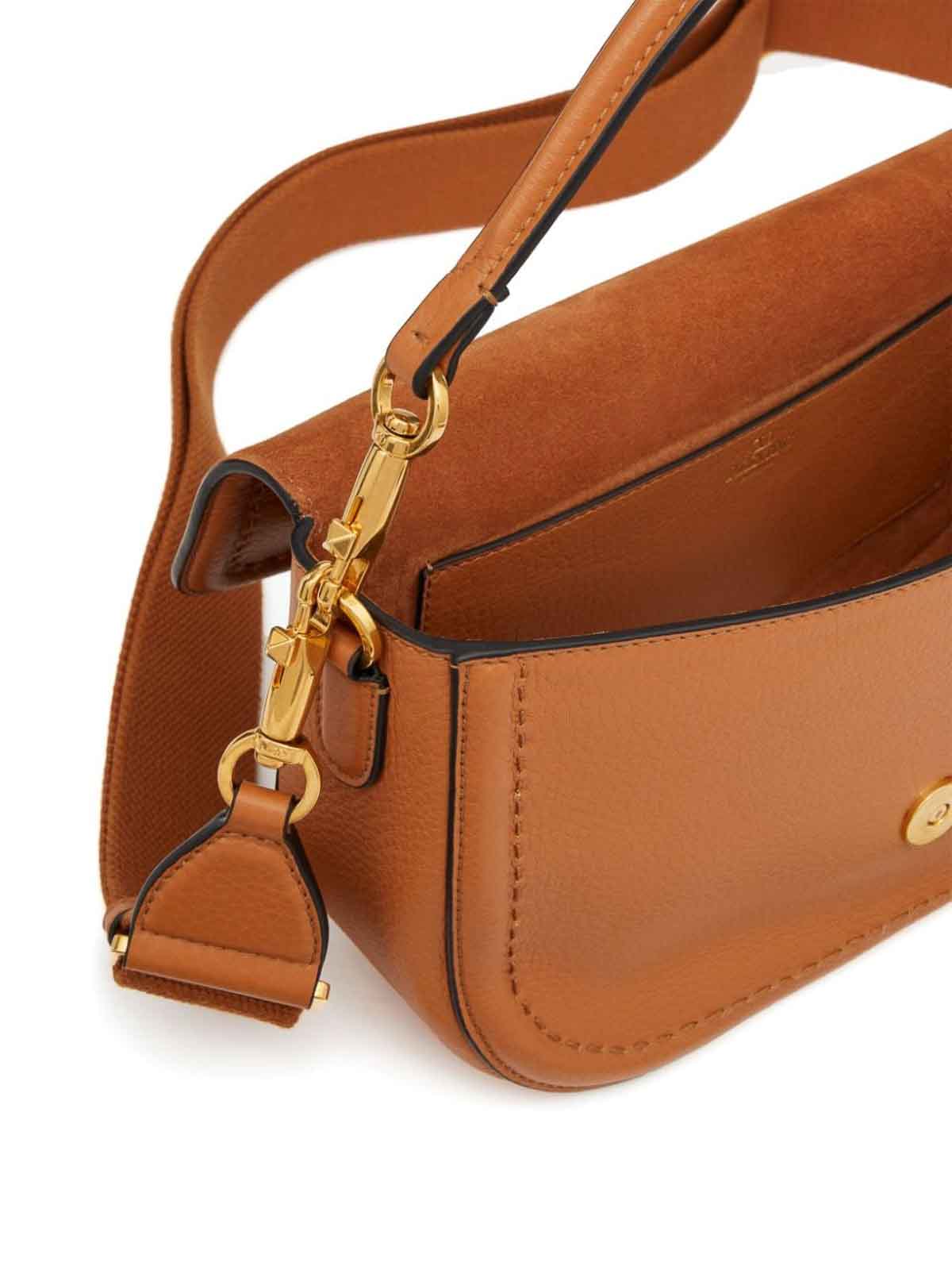 Valentino Alltime Leather Shoulder Bag In Camel