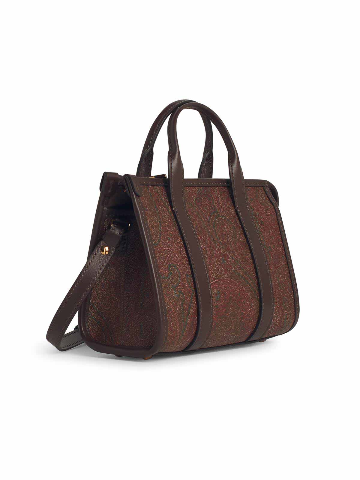 Etro Small Brown Cotton Blend Bag In Brown