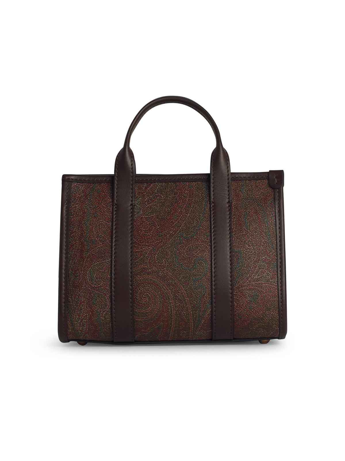 Etro Small Brown Cotton Blend Bag In Brown