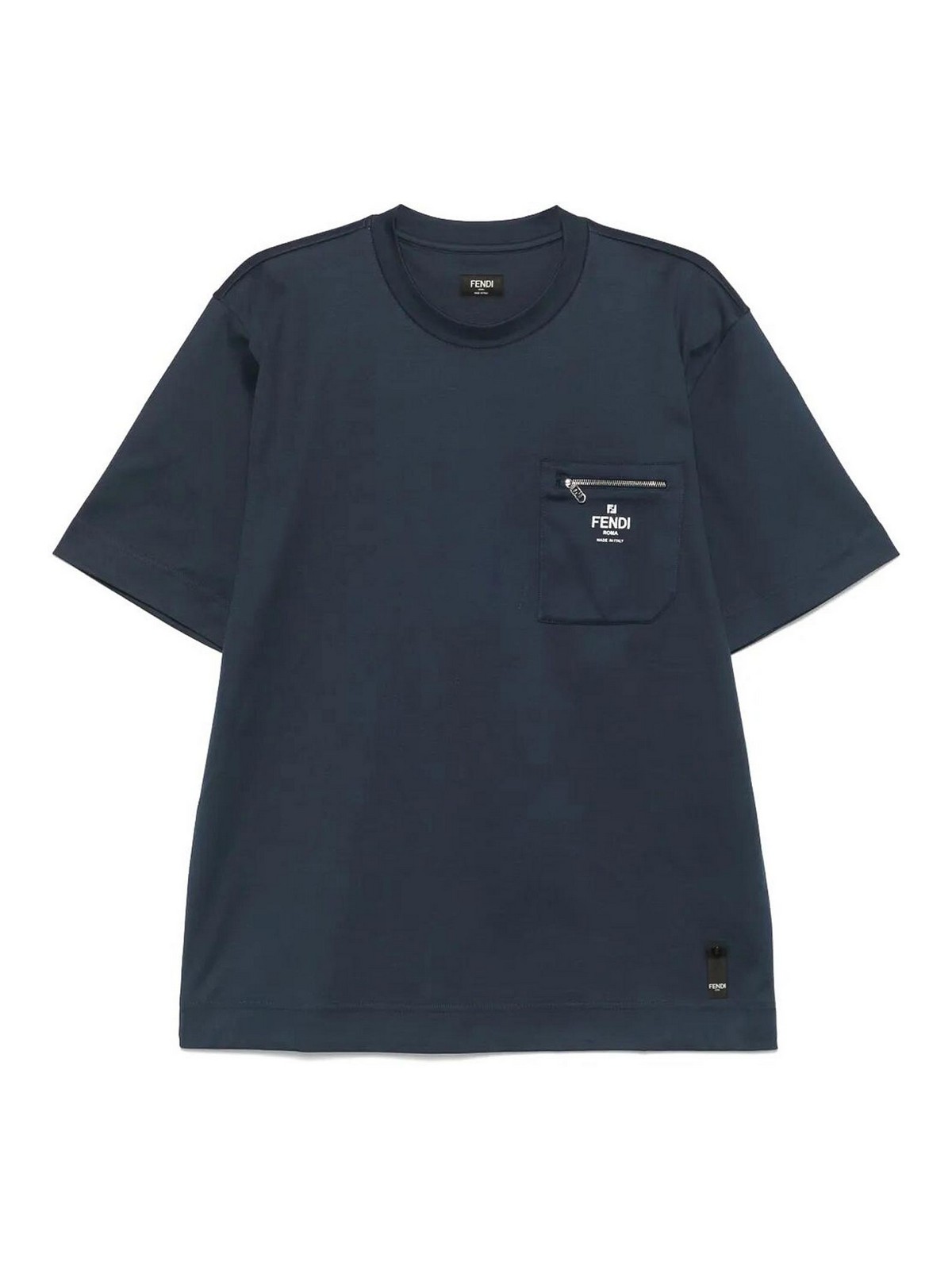 Fendi Crew-neck T-shirt With Zip Pocket In Blue