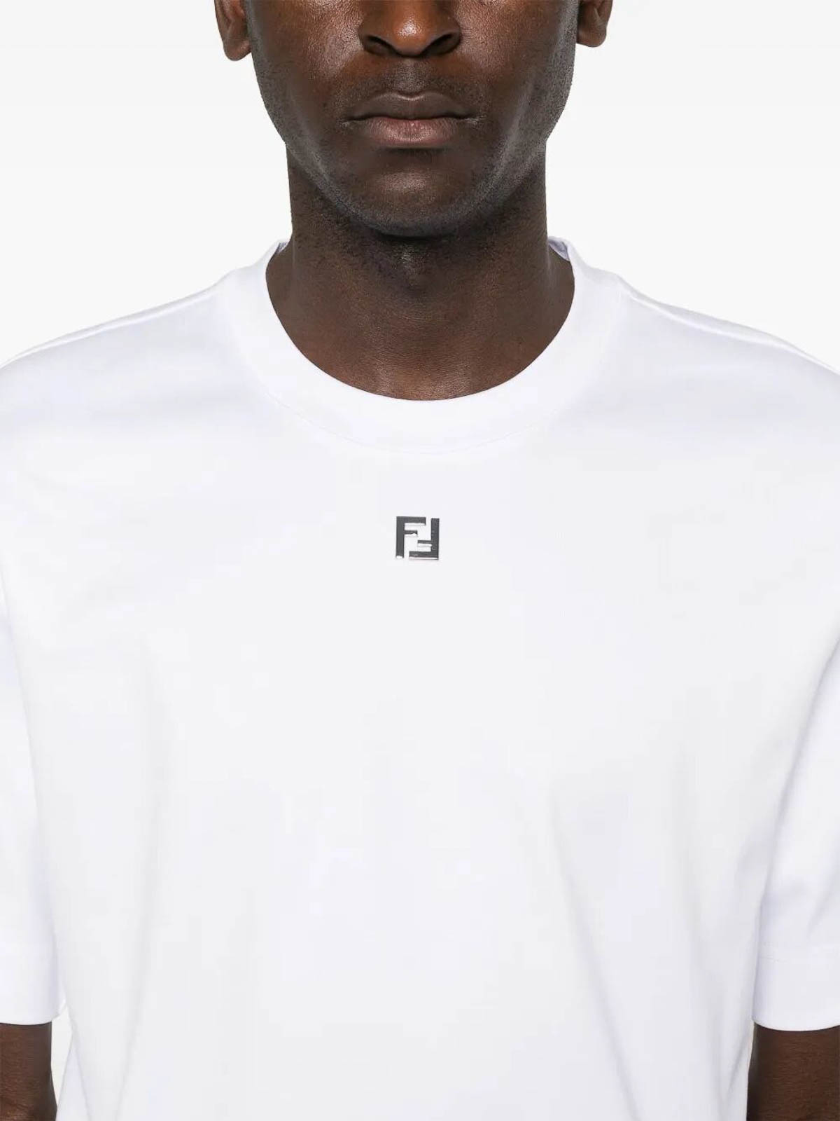 Fendi Ff-plaque Cotton T-shirt In White