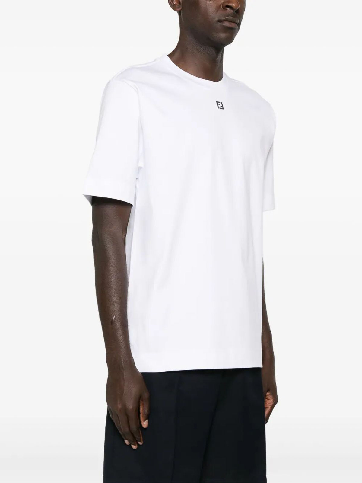 Fendi Ff-plaque Cotton T-shirt In White