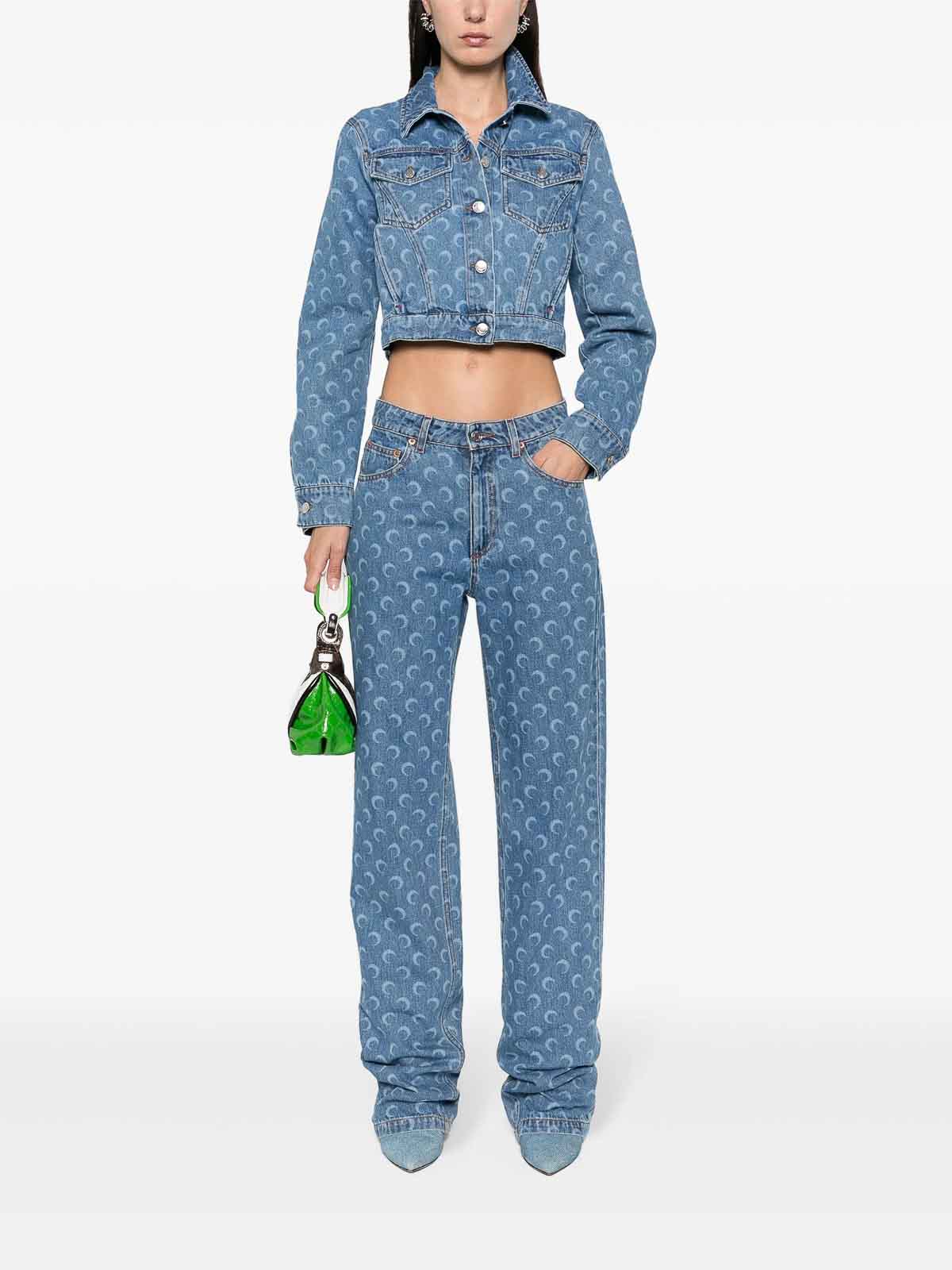 Marine Serre Crescent-Moon-Print Denim Jacket