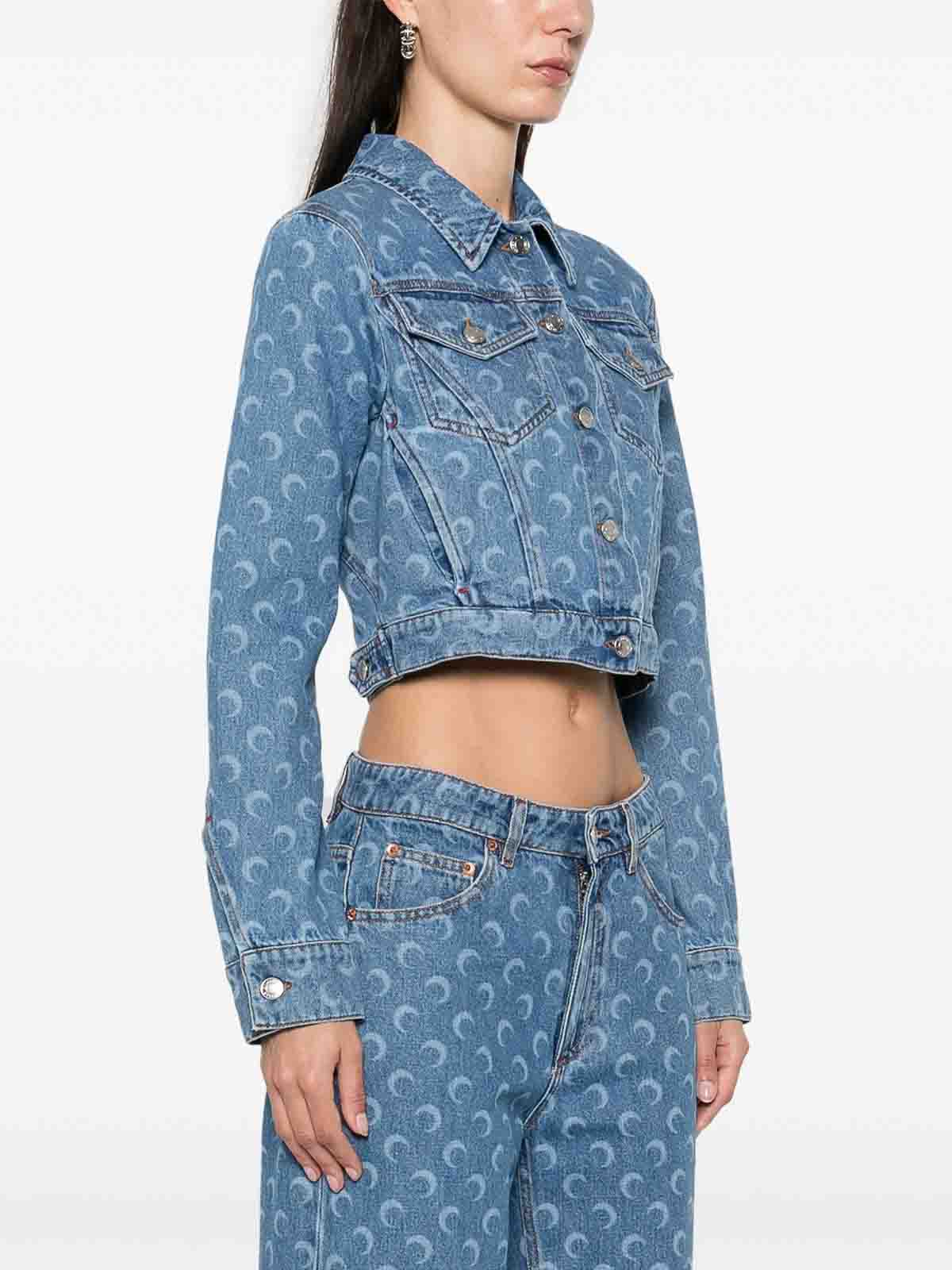 Marine Serre Crescent-Moon-Print Denim Jacket