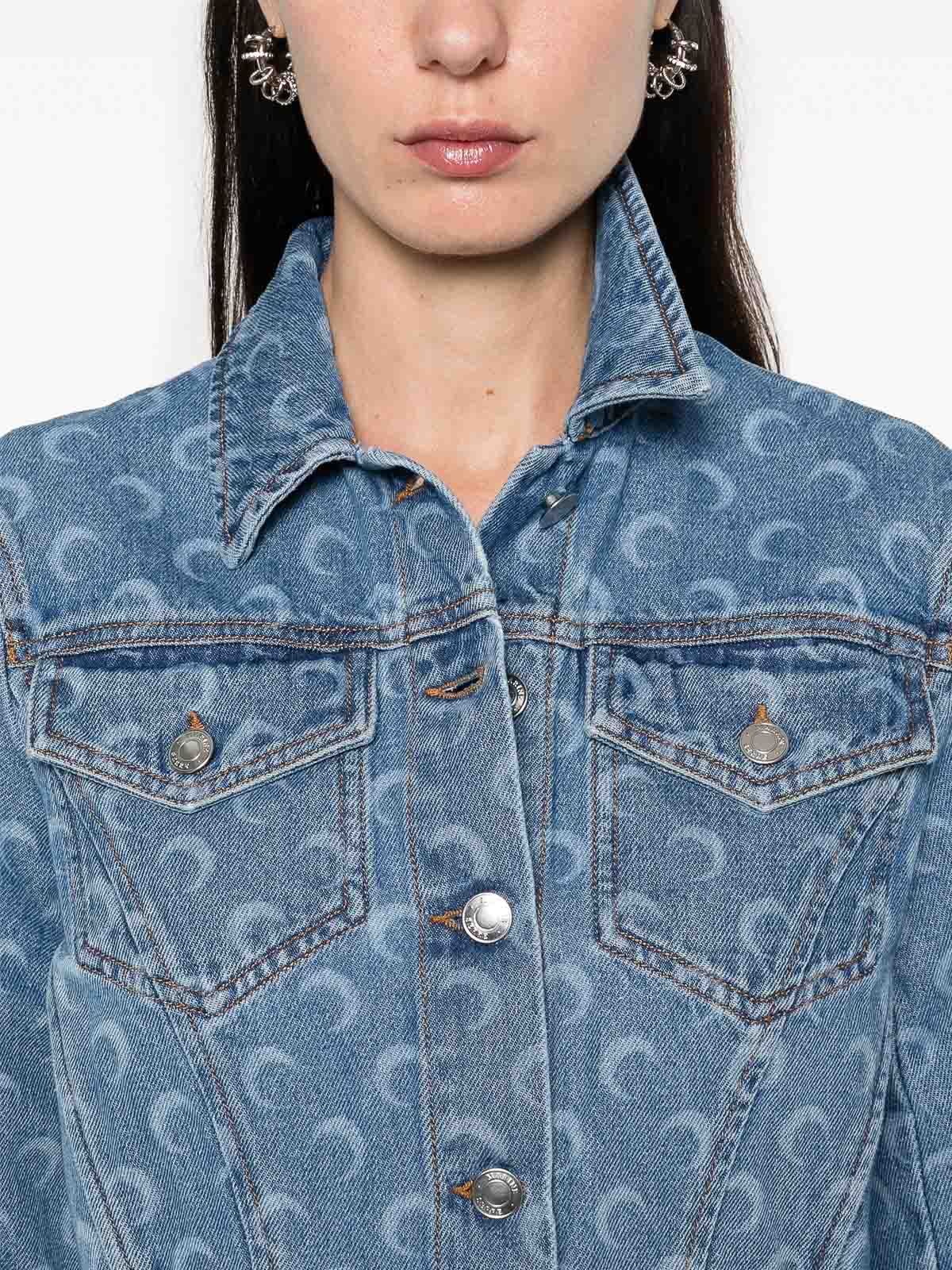Marine Serre Crescent-Moon-Print Denim Jacket