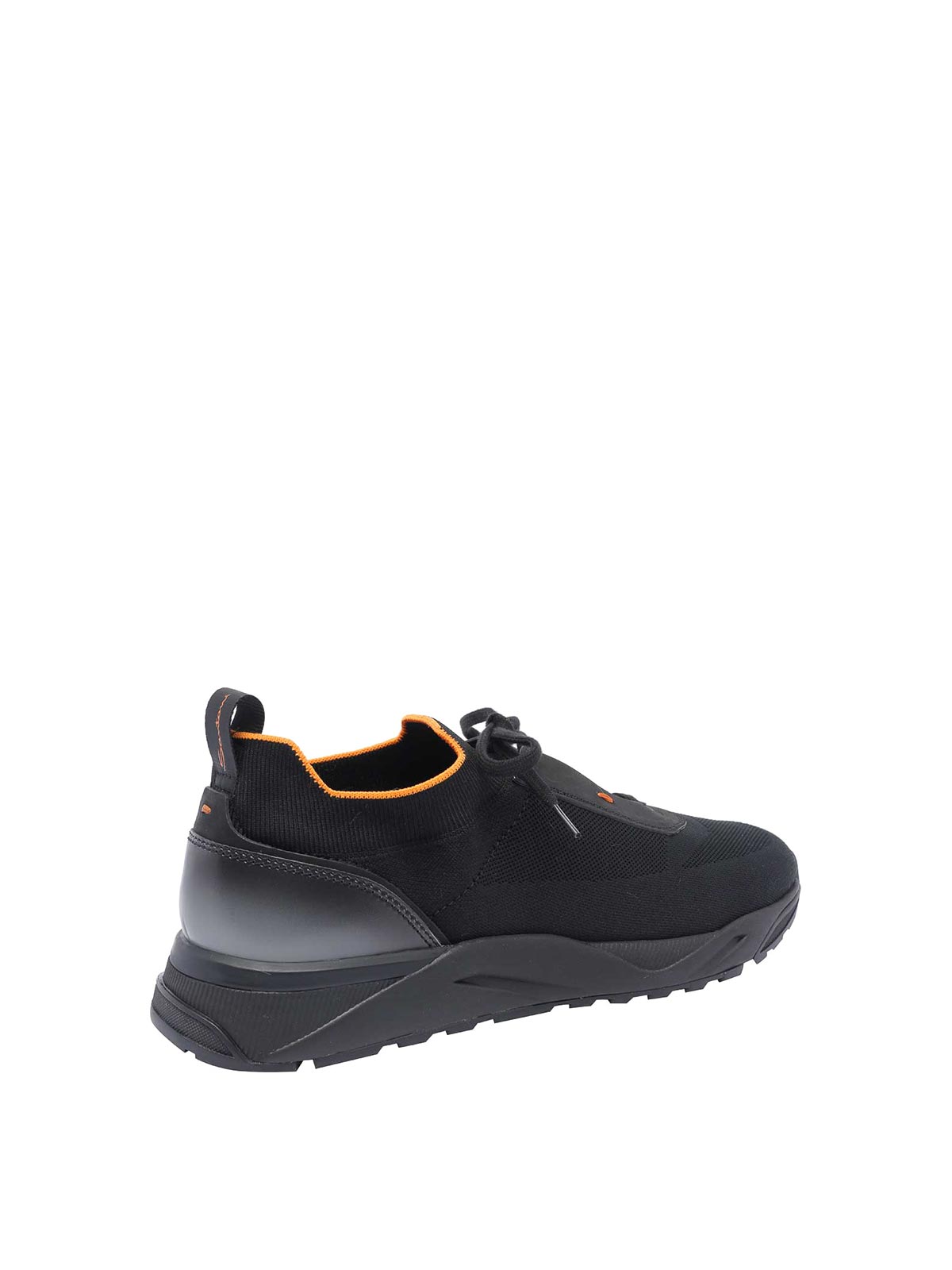 Santoni Lace-up Leather And Fabric Sneakers In Black
