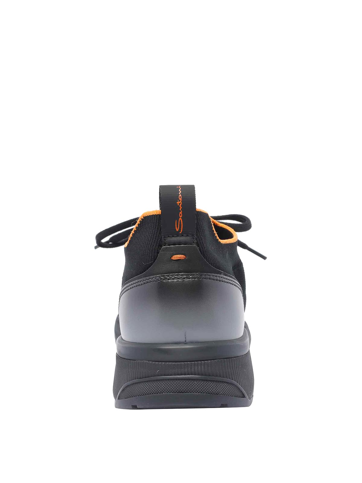 Santoni Lace-up Leather And Fabric Sneakers In Black