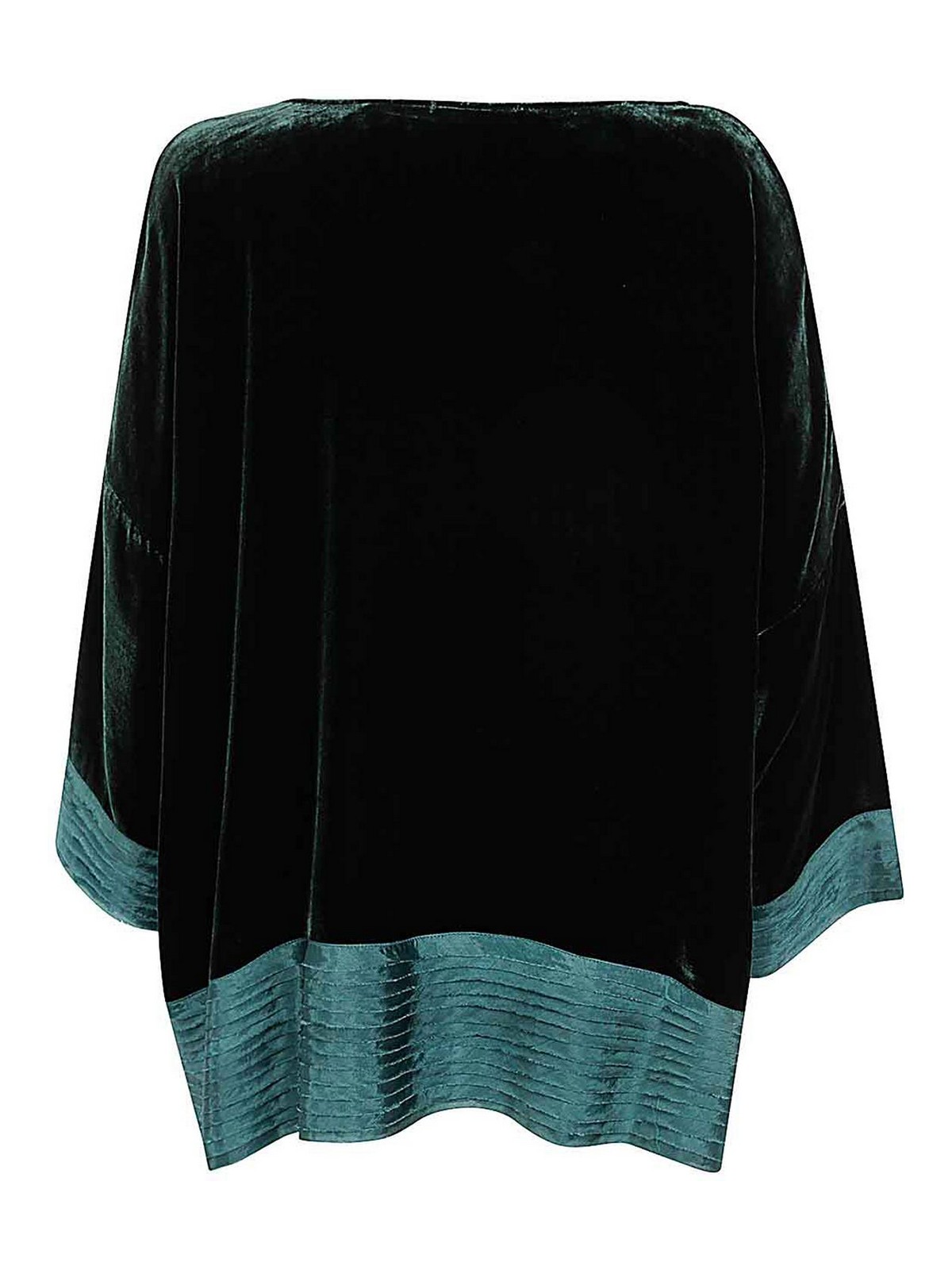 Bianco Levrin Velvet Pleated-hem Top In Green