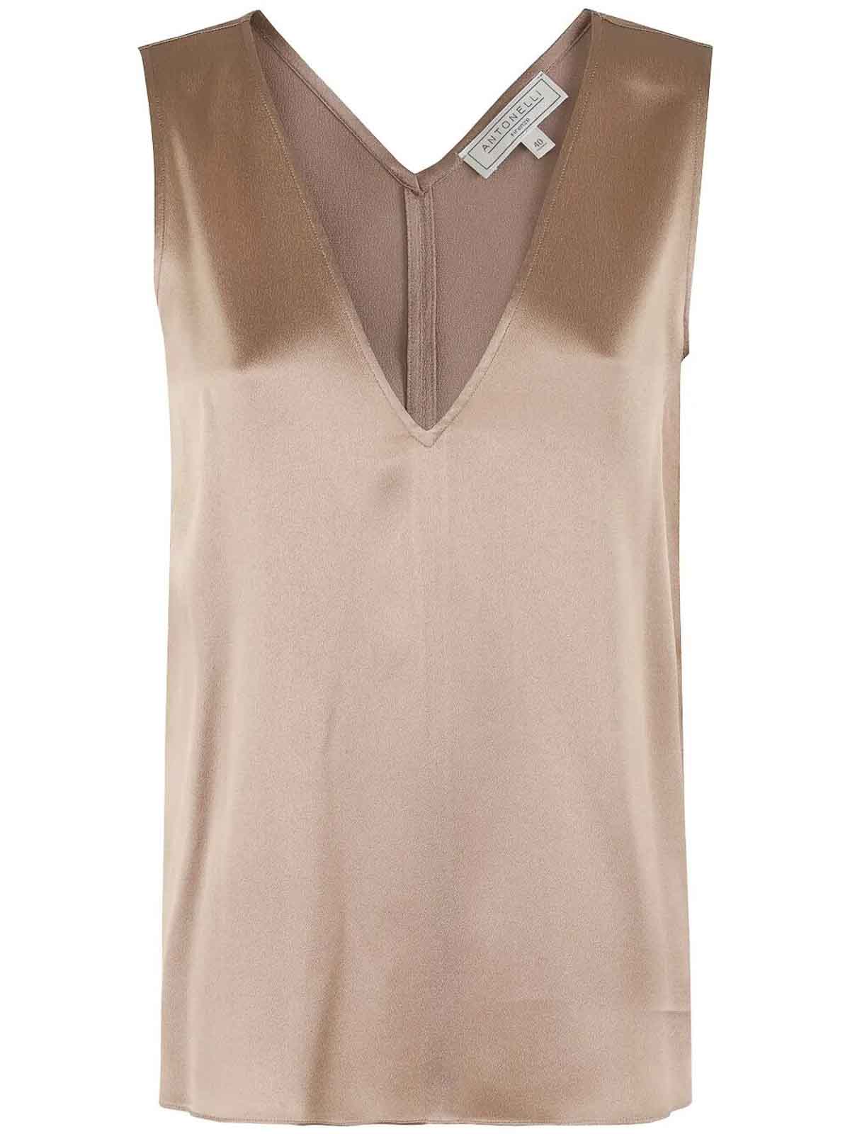 Antonelli Firenze Top Scollo A V Seta In Brown