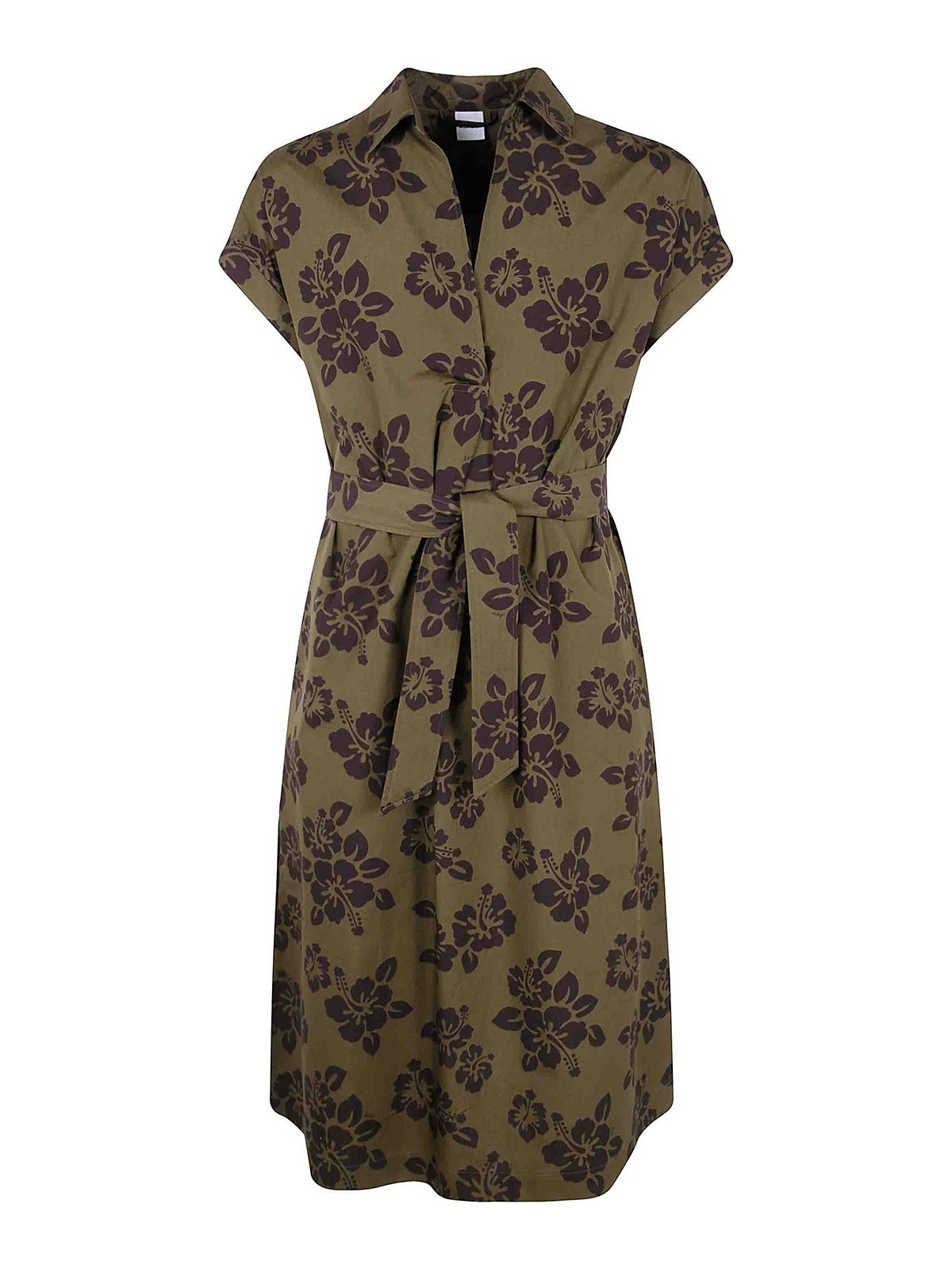 Aspesi Midi Dress With Floral Print And V-neckline In Green