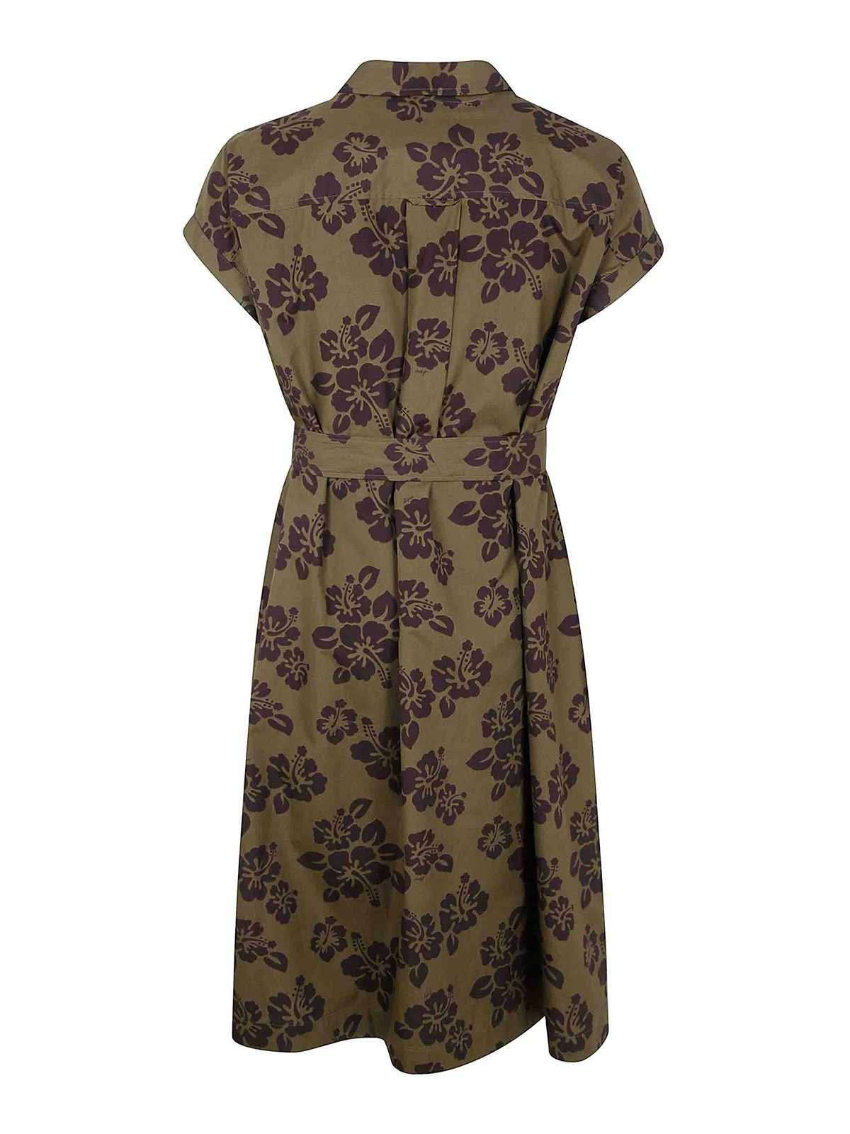 Aspesi Midi Dress With Floral Print And V-neckline In Green