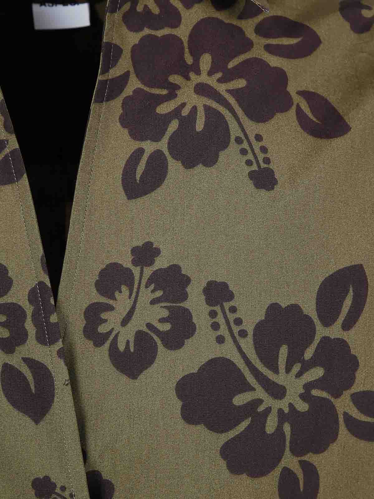 Aspesi Midi Dress With Floral Print And V-neckline In Green