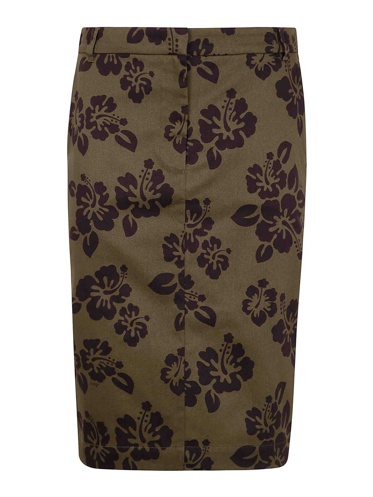 Aspesi Hibiscus Print Cotton Midi Skirt In Green