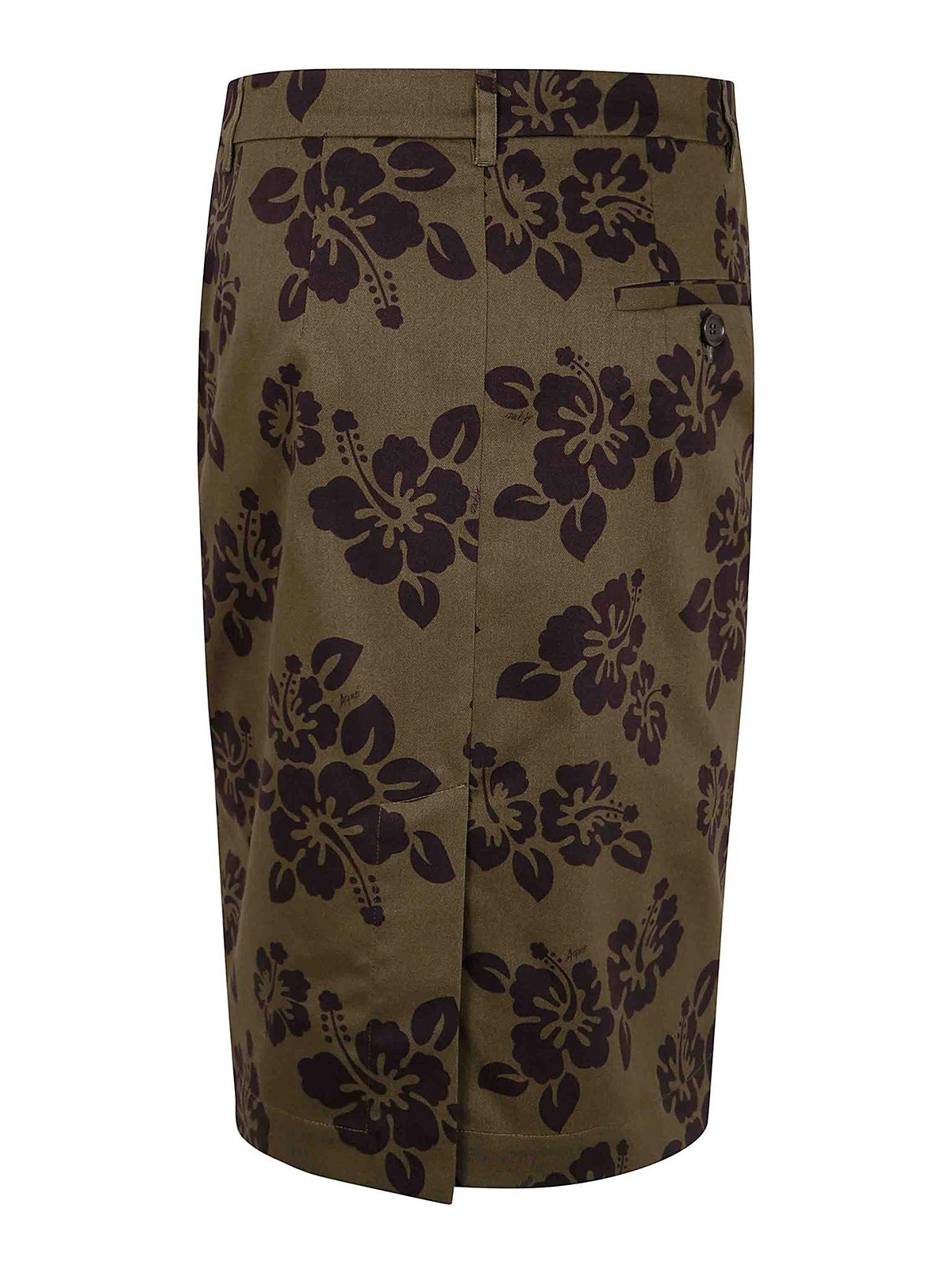 Aspesi Hibiscus Print Cotton Midi Skirt In Green