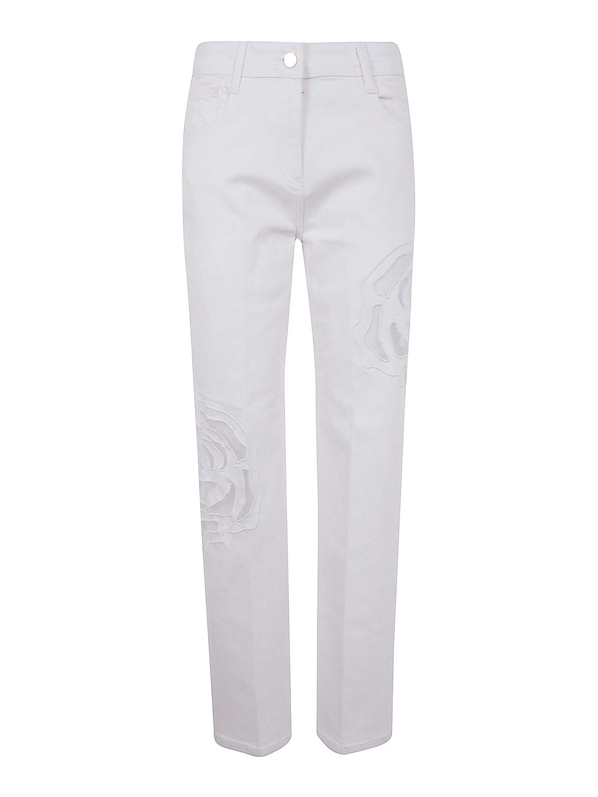 Blugirl Embroidered Mesh Detail Jeans With Rear Pockets In White