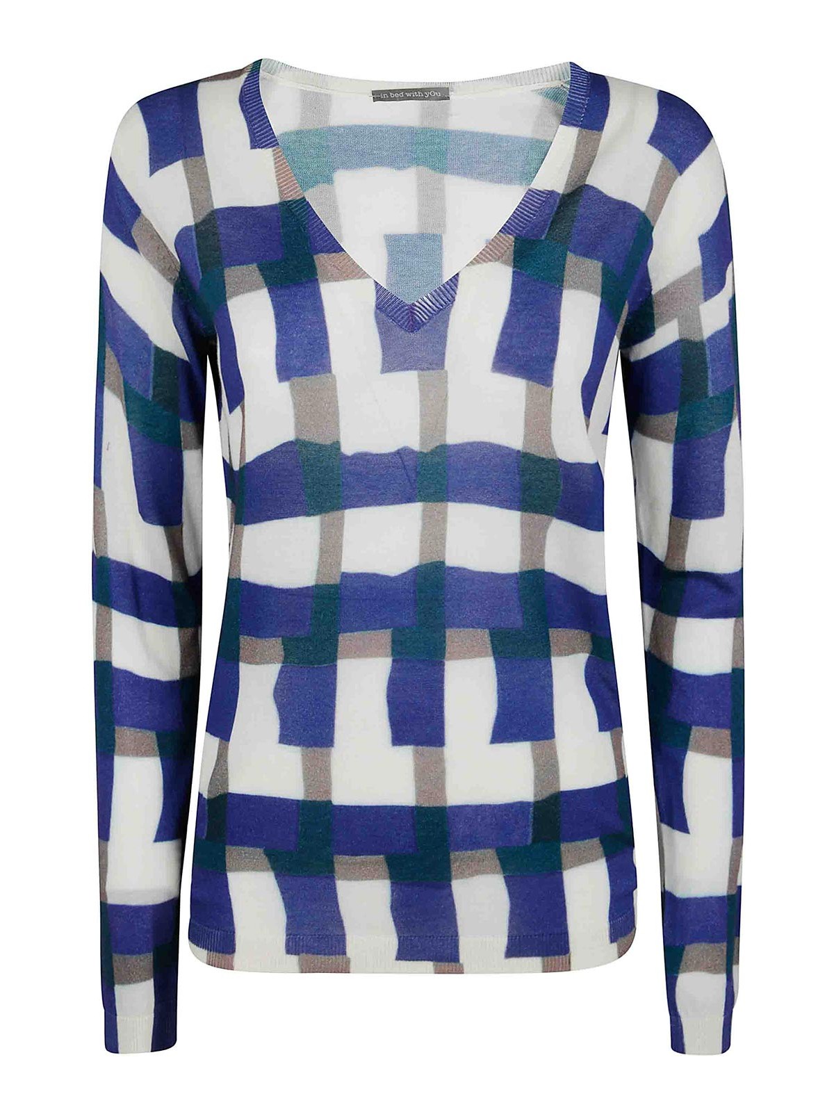 Shop In Bed With You Printed V Neck Sweater In Blue