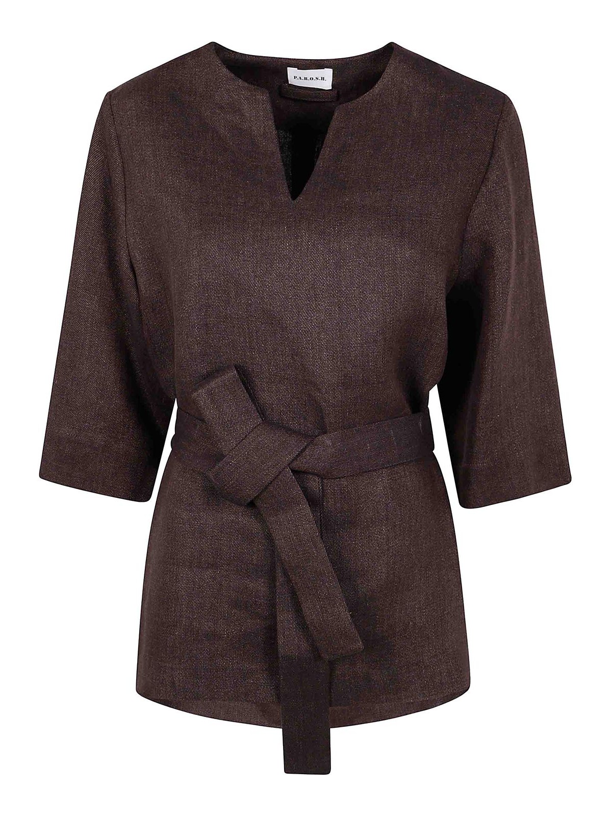 P.a.r.o.s.h Parosh Relaxed Fit Linen Blouse With V-neckline In Brown