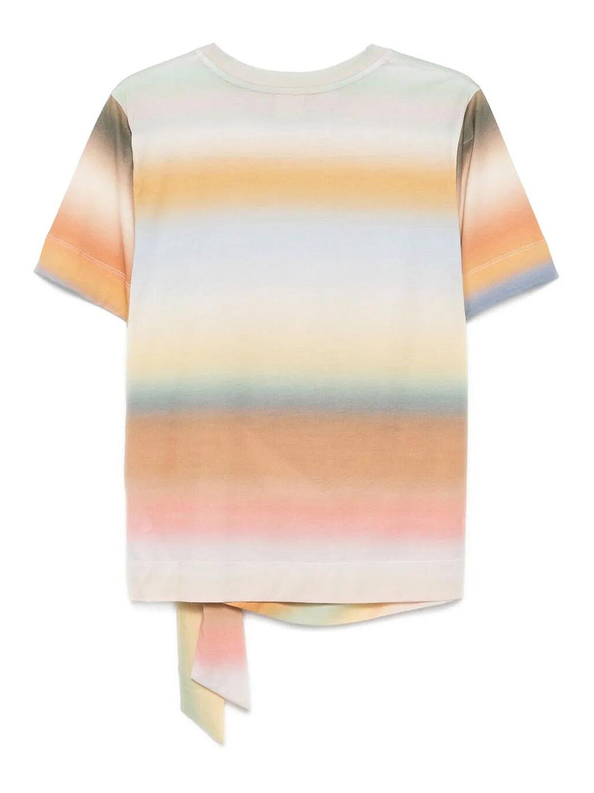 Paul Smith Crew Neck Striped Cotton T-shirt With Tie Detail In Multicolour