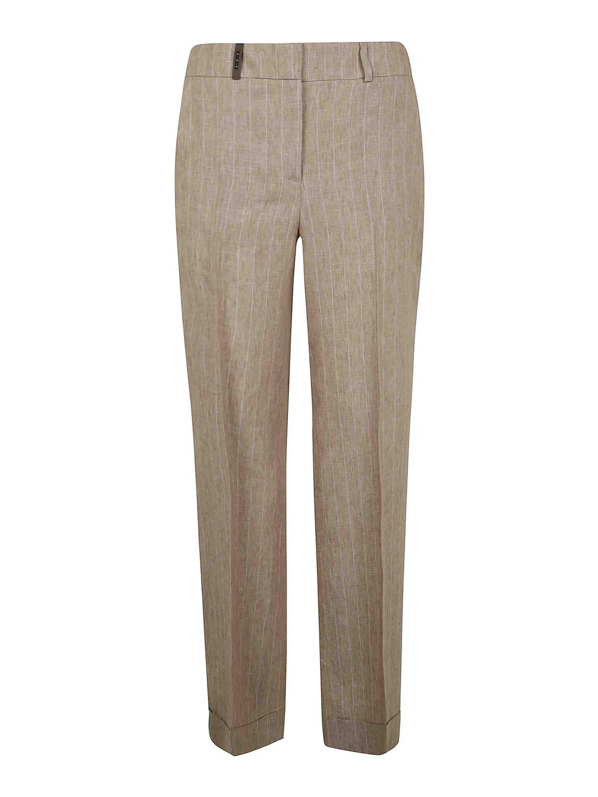 Peserico Pinstripe-pattern Trousers In Nude & Neutrals
