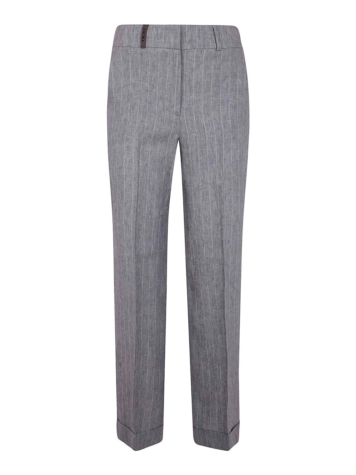 Peserico Pinstripe Linen Canvas Trousers In Grey