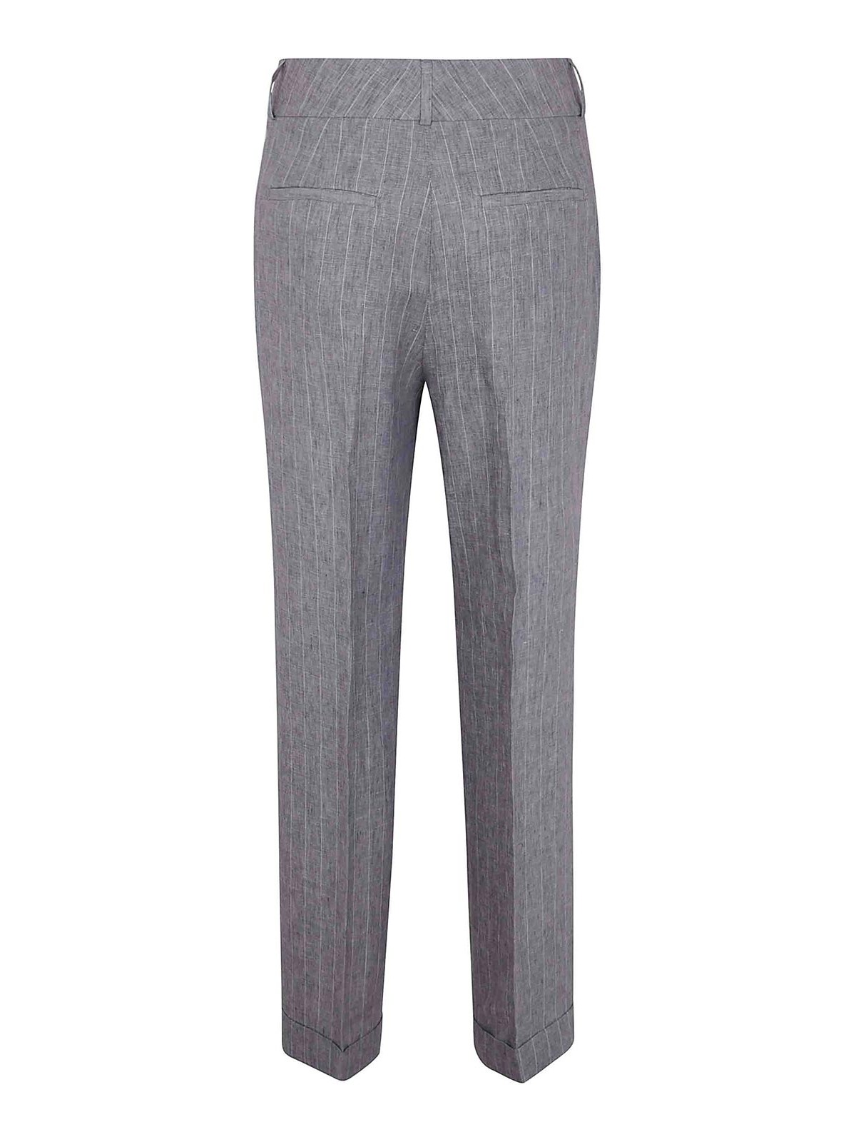 Peserico Pinstripe Linen Canvas Trousers In Grey