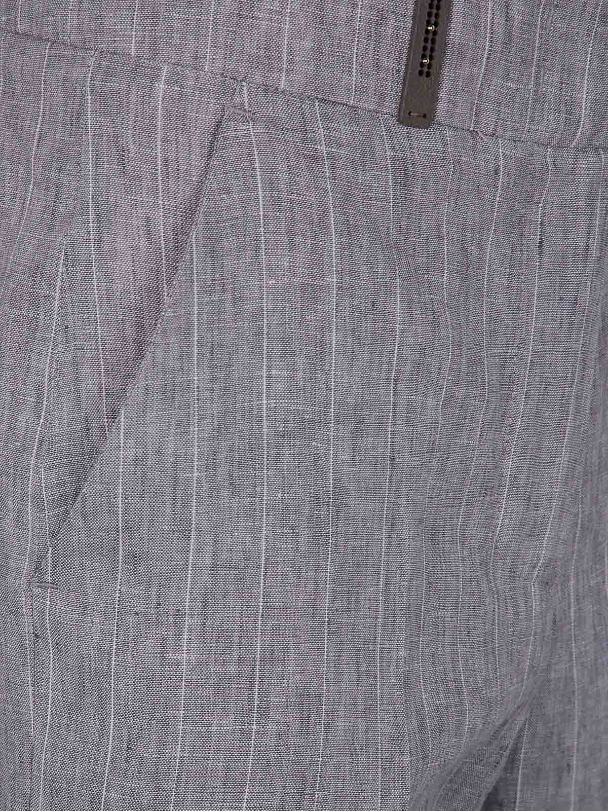 Peserico Pinstripe Linen Canvas Trousers In Grey