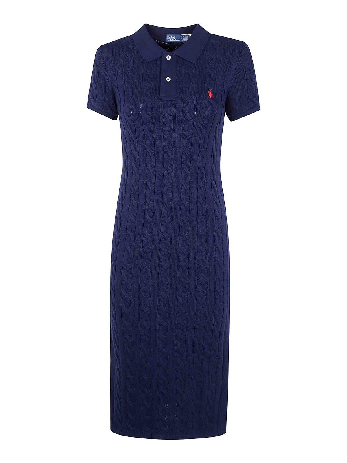 Polo Ralph Lauren Midi Cbl Short Sleeve Day Dress In Blue