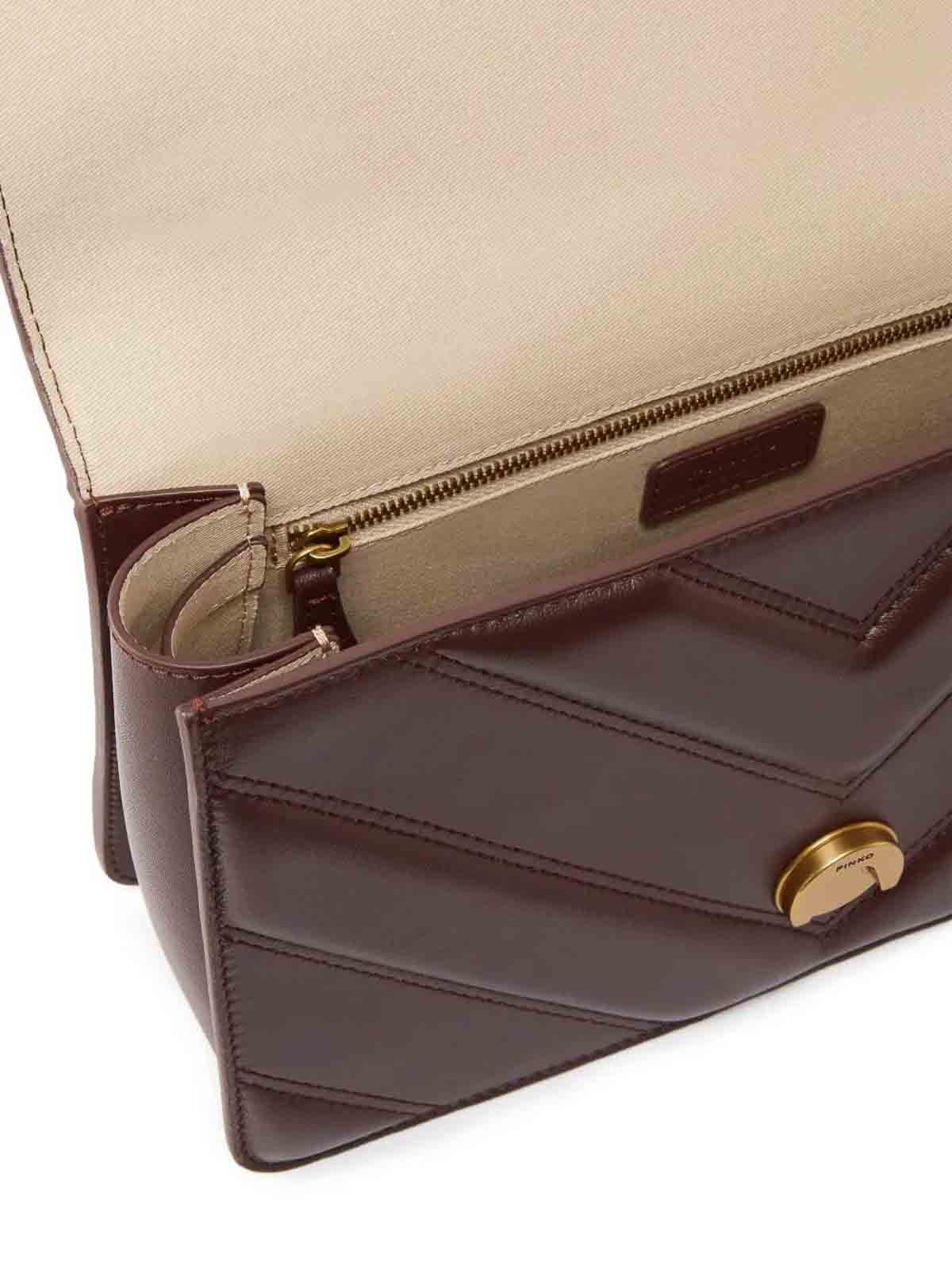 Pinko Bordeaux Leather Shoulder Bag With Chevron Design In Red