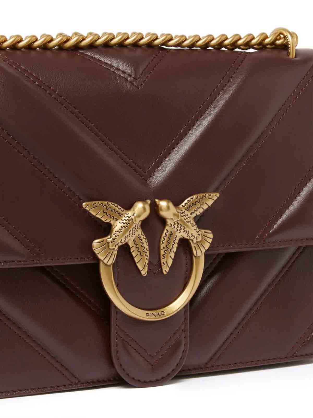 Pinko Bordeaux Leather Shoulder Bag With Chevron Design In Red