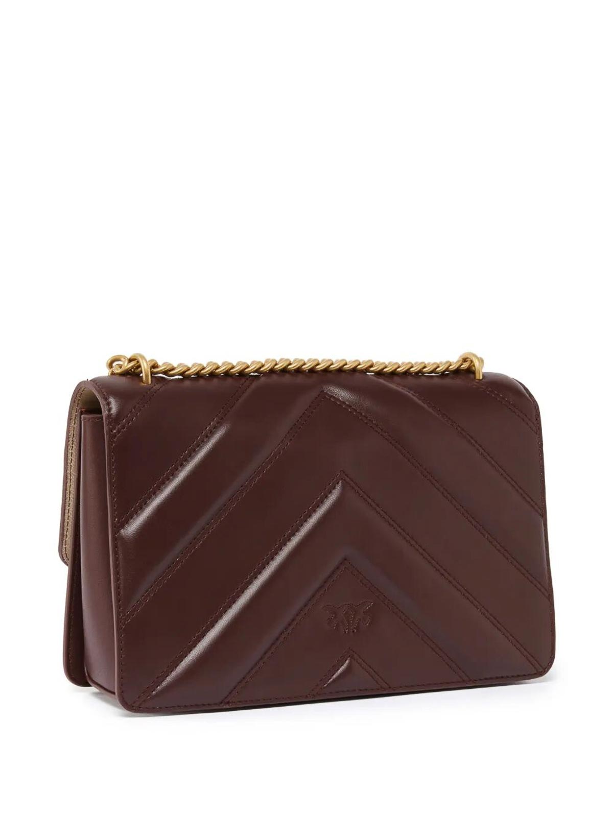Pinko Bordeaux Leather Shoulder Bag With Chevron Design In Red