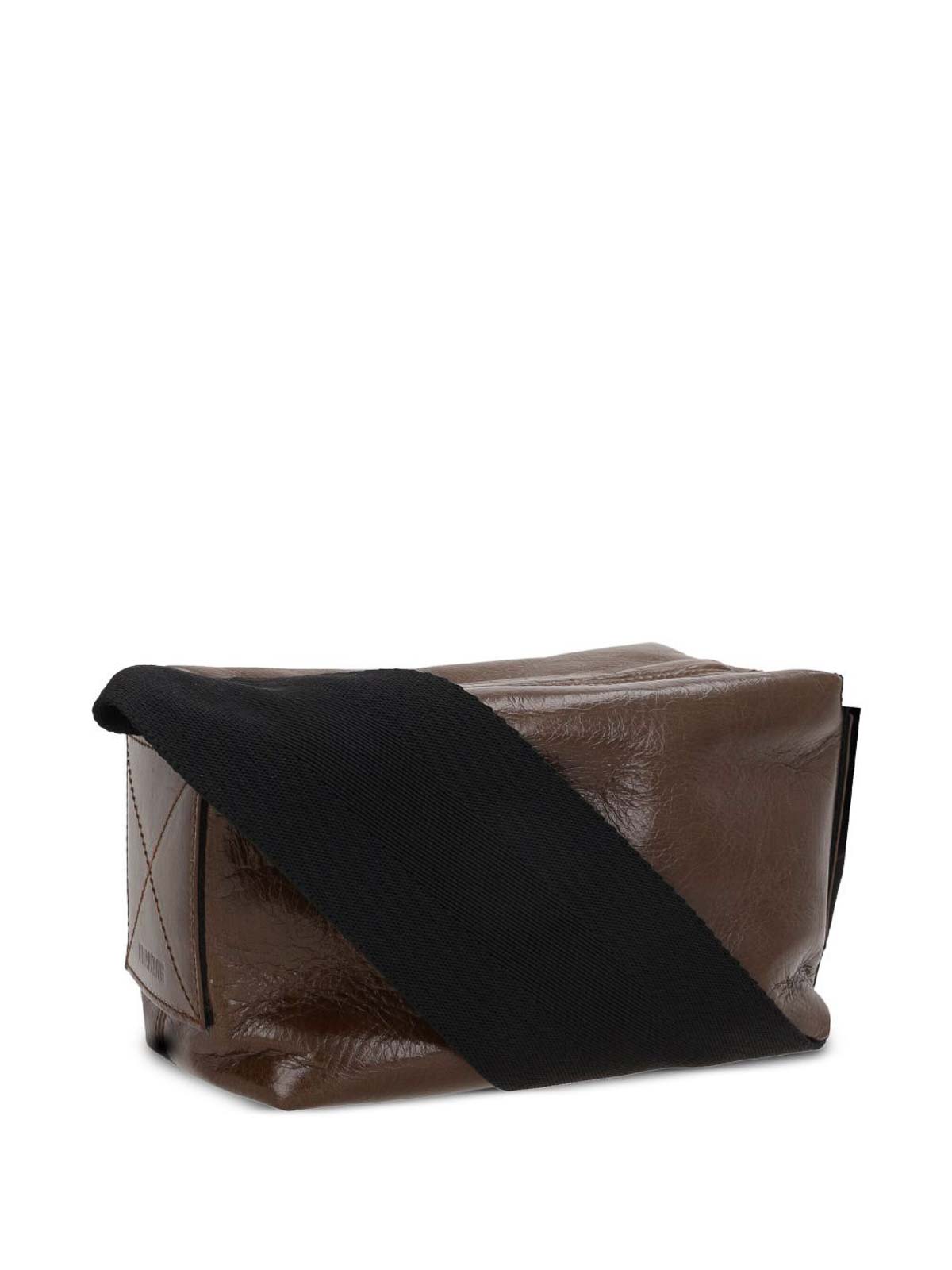 Uma Wang Logo-debossed Leather Shoulder Bag In Brown
