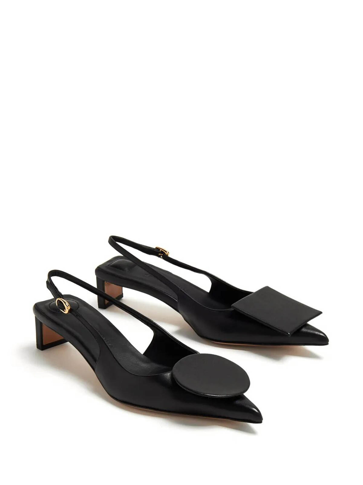 Jacquemus Pointed Toe Pumps With Geometric Embellishments In Black