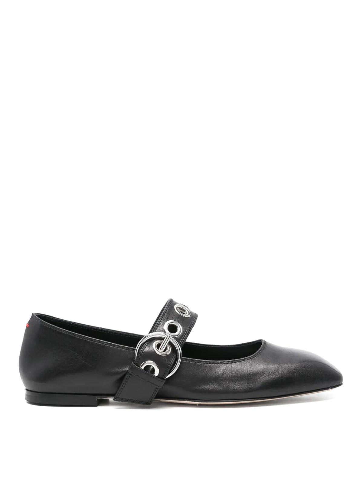 Aeyde Nappa Leather Flats With Circular Hardware Detail In Black