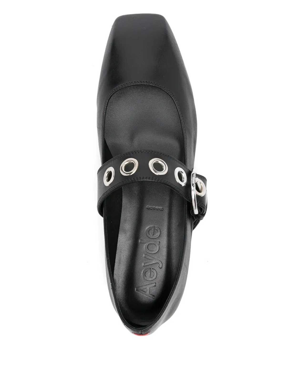 Aeyde Nappa Leather Flats With Circular Hardware Detail In Black