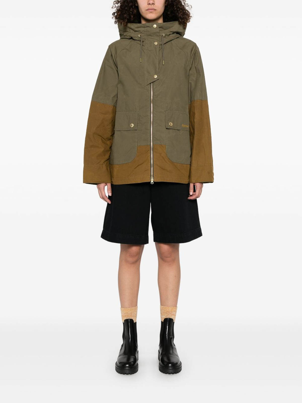 Barbour Hayley Hooded Showerproof Parka Drawstring In Green