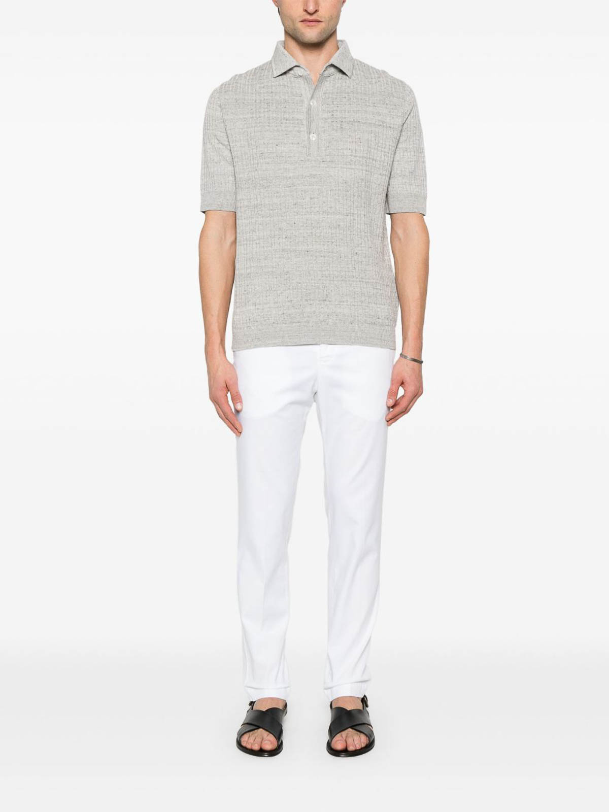 Lardini Textured Beige Polo T-shirt With Buttoned Placket