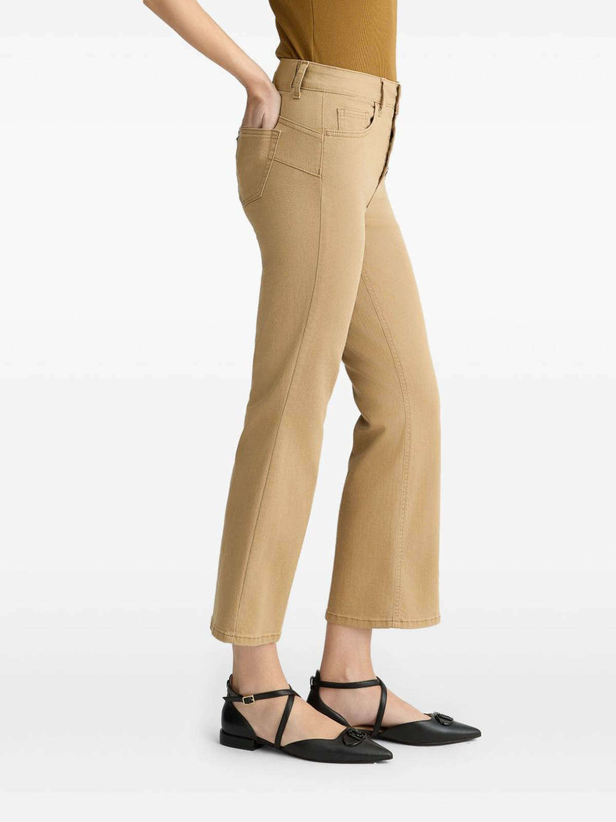 Shop Liu •jo Long Camel-colored Flared Jeans