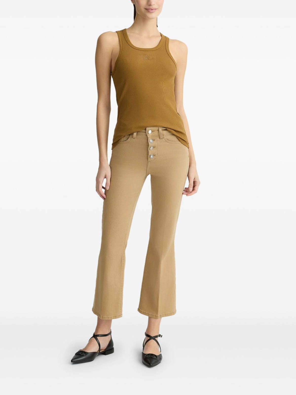 Shop Liu •jo Long Camel-colored Flared Jeans