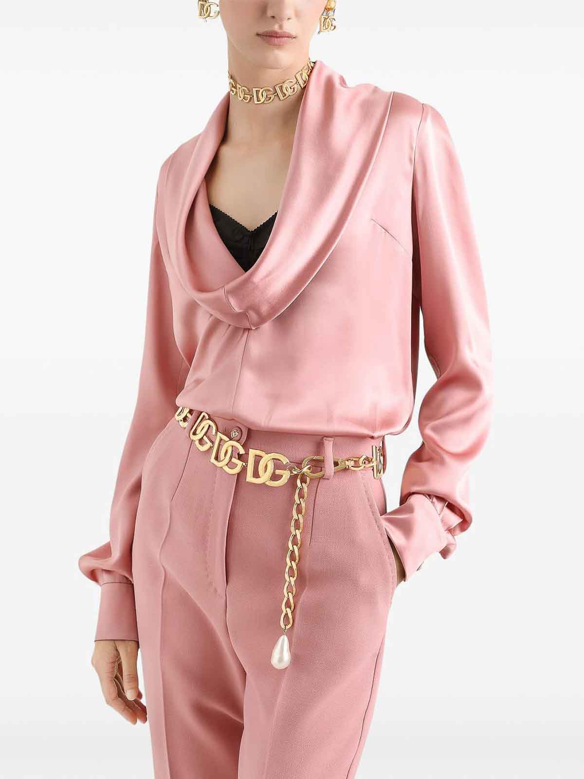 Dolce & Gabbana Blush Pink Silk Blouse With A Soft Neckline