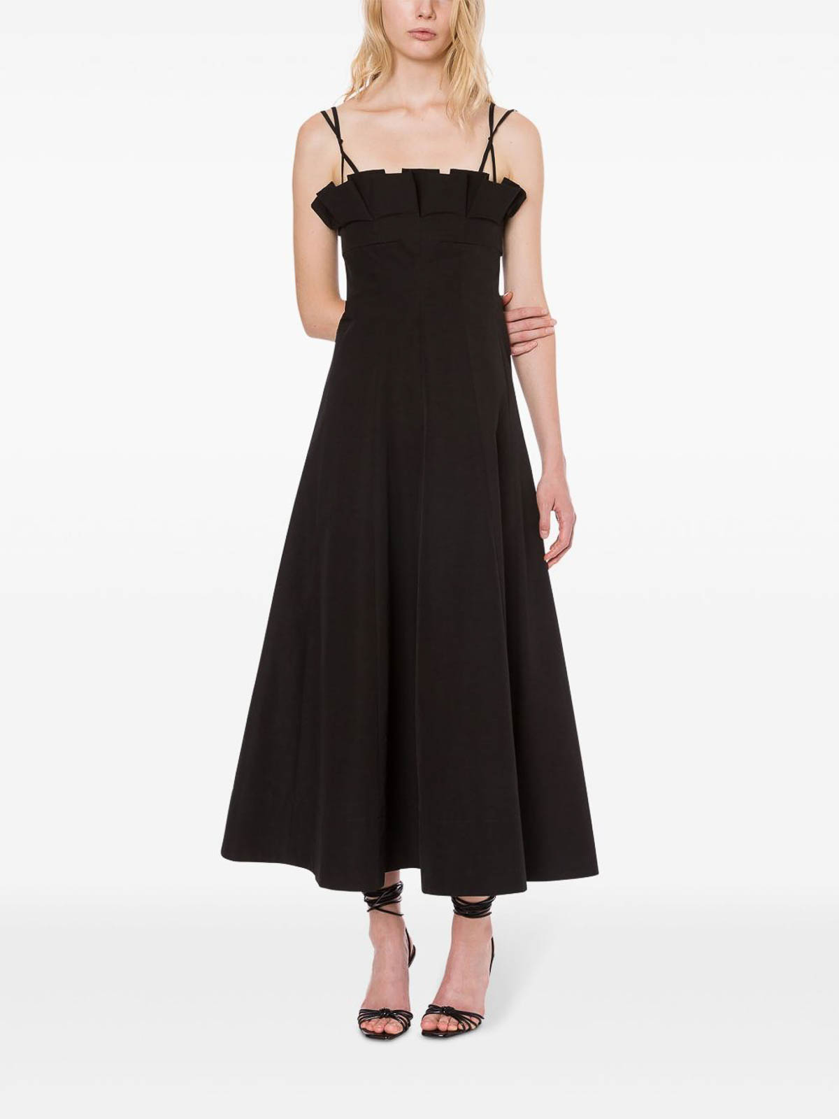 Shop Philosophy Di Lorenzo Serafini Black Flared Long Dress With Straps